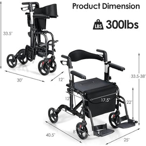 Aluminum Alloy Rollator Rolling 2 in 1 Walker Hover