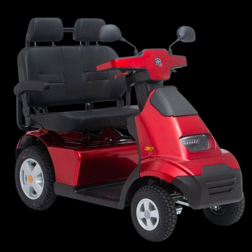 Afikim S4 Dual Seat 4-Wheel Heavy Duty Long Range Travel Scooter, Red, Moovkart