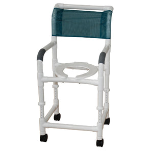 MJM International Adjustable Height Rolling Shower Chair with 3-Inch Twin Casters, Open Front Seat and Removable Mesh Back Hover