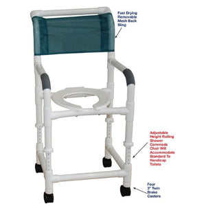 MJM International Adjustable Height Rolling Shower Chair with 3-Inch Twin Casters, Open Front Seat and Removable Mesh Back