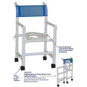 MJM International Folding Shower Chair with Closed Front Seat and 3 Inches Casters