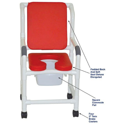 MJM International Superior Shower Chair With Padded Back And Soft Seat Deluxe Elongated With Square Pail