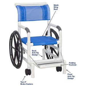 MJM International Self-Propelled Aquatic Rehab Shower Transport Chair, 18 Inch Width, 24 Inch Rear Wheels, Mesh Sling Seat