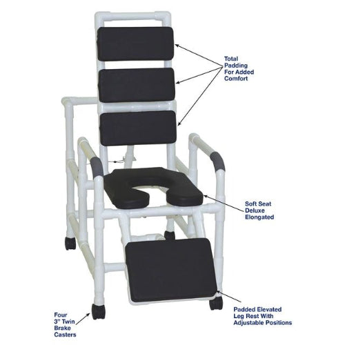 MJM International Reclining Shower Chair with Total Padding, Elevated Leg Extension, 325 lbs Capacity