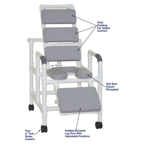 MJM International Reclining Shower Chair with Total Padding, Elevated Leg Extension, 325 lbs Capacity