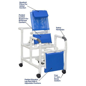 MJM International Reclining Shower Chair with Deluxe Open Front Commode Seat