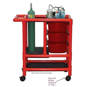 MJM International Red Crash Cart with Oxygen Holder, Storage Tubs, and Rust-Proof Casters