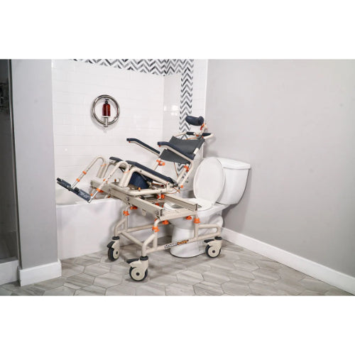 ShowerBuddy Roll-In Shower with Tilt is Comfortable, ergonomic design with tilt function for improved patient care and caregiver reach, Moovkart.



