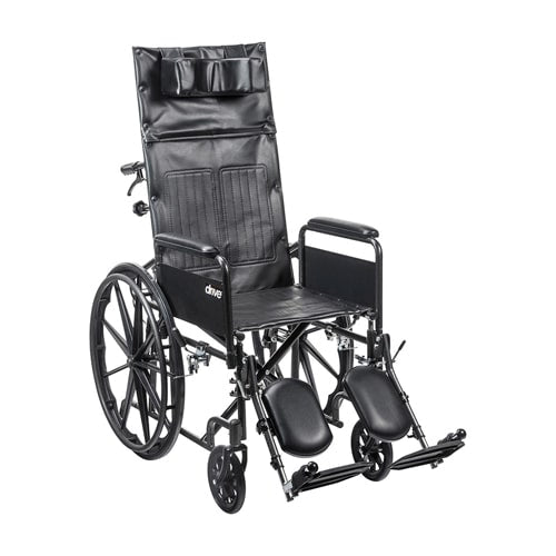 Drive Medical Silver Sport Full-Recliner Wheelchair with Detachable Full Arms , vinyl upholstery, carbon steel frame, Moovkart!