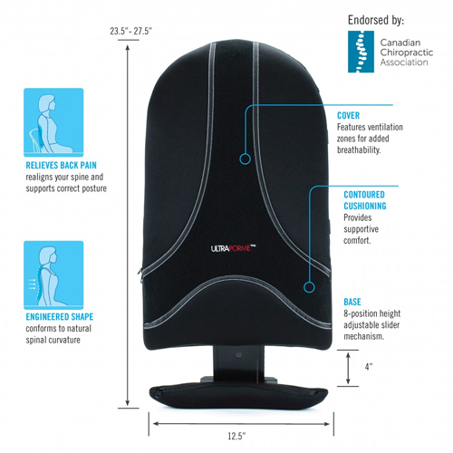 ObusForme Ultra Forme Fullback Backrest Support with Adjustable Height for Lower Back Pain Relief