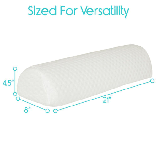 Vive Health Half Moon Bolster Pillow, Dual Foam Core, White