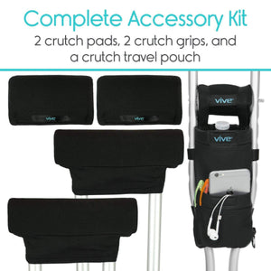 Vive Health Crutch Pad Kit with Foam, Grips, Pouch for Standard or Youth Hover