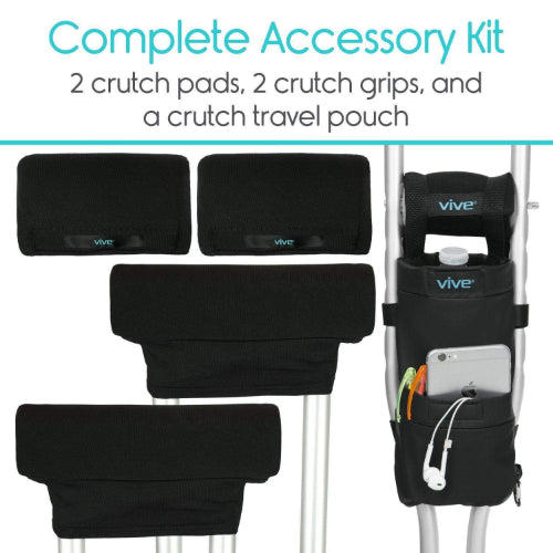 Vive Health Crutch Pad Kit with Foam, Grips, Pouch for Standard or Youth