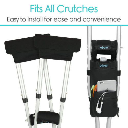 Vive Health Crutch Pad Kit with Foam, Grips, Pouch for Standard or Youth