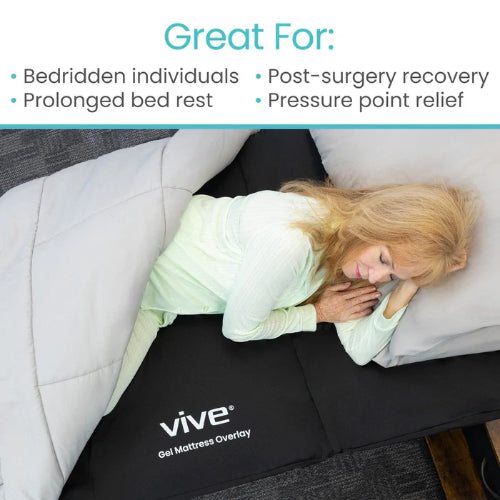 Vive Health Pressure-Relieving Cooling Gel Mattress Overlay, Washable Twin XL Bed Pad for Comfort and Support