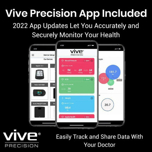 Vive Health Blood Pressure Monitor Compatible with Smart Devices, White