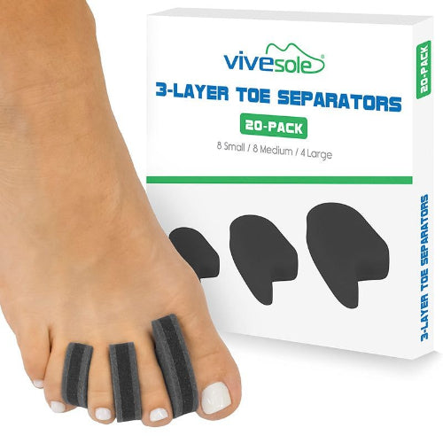 Vive Health 3-Layer Toe Separators, with Soft Cushioning Foam, Set of 20