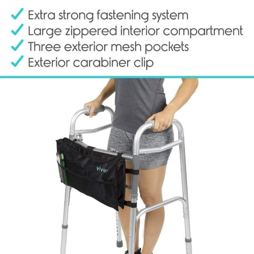 Vive Health Walker Bag with Adjustable Fasteners, Water Resistant Nylon