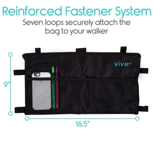 Vive Health Walker Bag with Adjustable Fasteners, Water Resistant Nylon