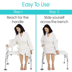 Vive Health Bathroom Transfer Bench With Back, White Hover