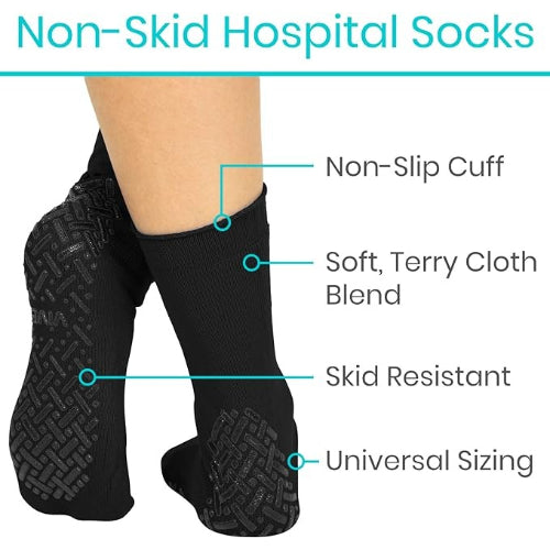 Vive Health Non-Slip Tube Socks Unisex, Tread Dots, 6 Pairs, Black