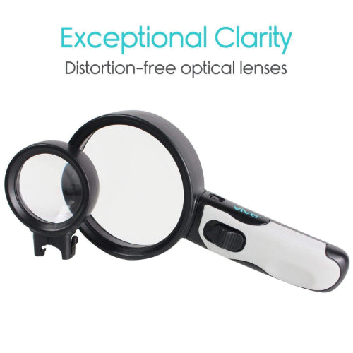 Vive Health Magnifying Glass with Light, LED Hand Held Magnifier, 5x and 10x lens