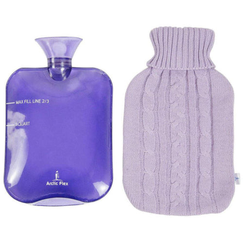 Vive Health HOT WATER BOTTLE, 2-QT ANTI-SPURT, HOT/COLD WITH COVER, PURPLE