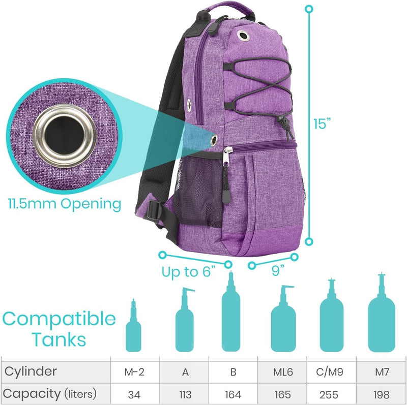 Vive Health Oxygen Tank Bag, M2 To C Cylinders, 6 Hose Outlets, Purple