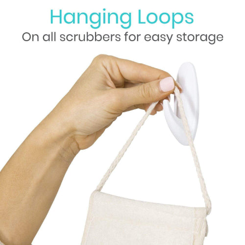 Vive Health 3-Piece Body Scrubbing Set, Dual-Sided Back Scrubber, Jute Soap Mitt, and Loofah Pad with Hanging Loops