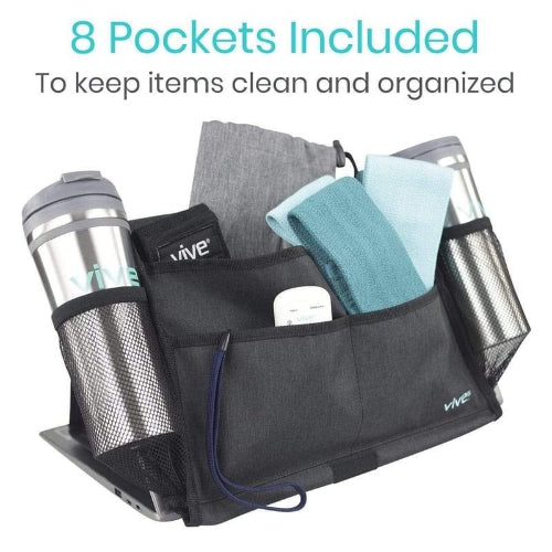 Vive Health Bedside Caddy with Mesh Pockets, Extra Long Flap, 13.5 Inches Wide