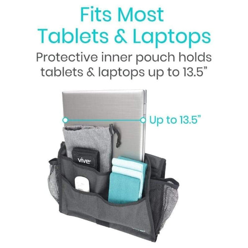 Vive Health Bedside Caddy with Mesh Pockets, Extra Long Flap, 13.5 Inches Wide