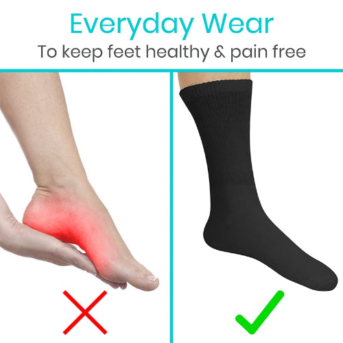 Vive Health Non-Binding Crew Socks, Large, Black, 6 Pairs