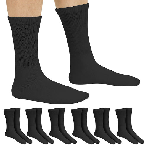 Vive Health Non-Binding Crew Socks, Large, Black, 6 Pairs