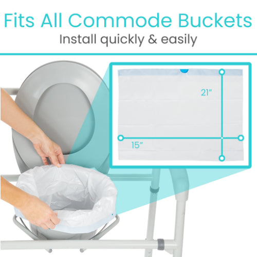 Vive Health commode liners, disposable, leak-proof, universal fit, pack of 100 for hygiene, Moovkart