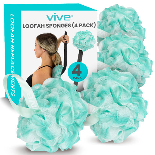 Vive Health Interchangeable Loofah Sponge Replacement - Set of 4 with Hanging Strings for Quick Drying, Moovkart