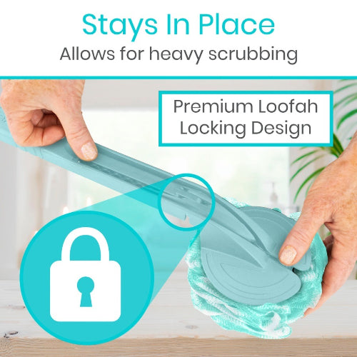 Vive Health Interchangeable Loofah Handle, Extended Reach and Secure Grip for Exfoliation, Teal