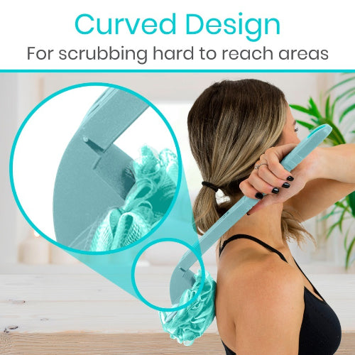 Vive Health Interchangeable Loofah Handle, Extended Reach and Secure Grip for Exfoliation, Teal