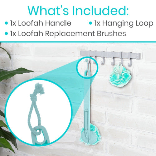 Vive Health Interchangeable Loofah Handle, Extended Reach and Secure Grip for Exfoliation, Teal