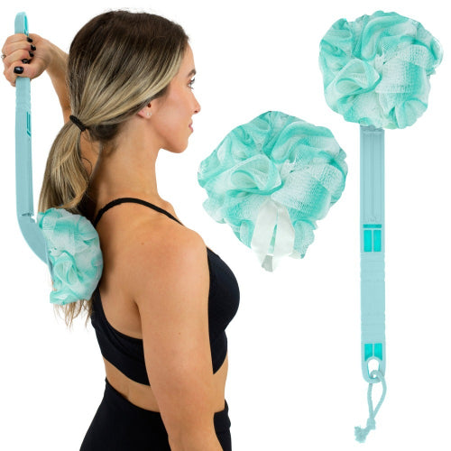 Vive Health Interchangeable Loofah Handle with secure grip, Teal  for easy exfoliation, shower comfort, and extended reach, Moovkart.