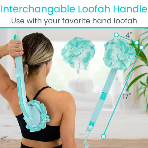 Vive Health Interchangeable Loofah Handle, Extended Reach and Secure Grip for Exfoliation, Teal