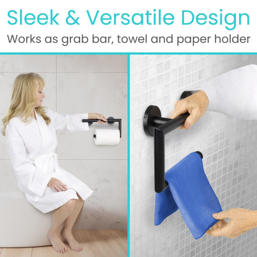 Vive Health Metal Grab Bar With Toilet Paper Holder