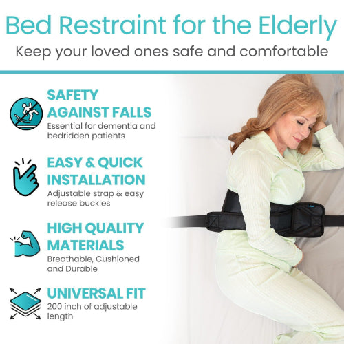 Vive Health Adjustable Elderly Bed Restraint, Secure Safety Belt for Fall Prevention