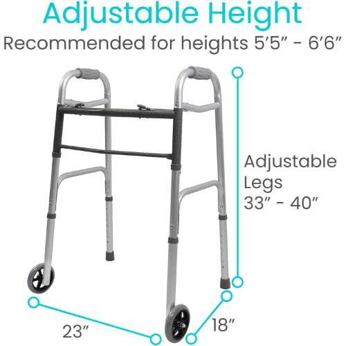 Vive Health Lightweight Folding Walker with Adjustable Height and USA Themed Storage Bag