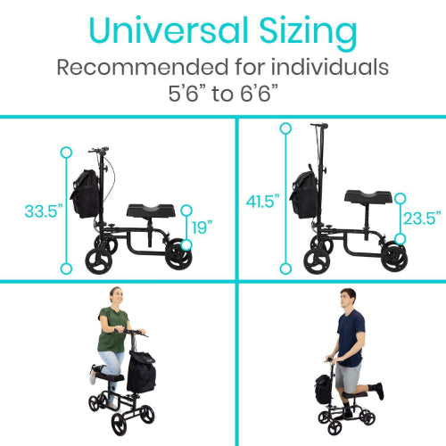 Vive Health Foldable Knee Walker with Cushion and Adjustable Height, Black