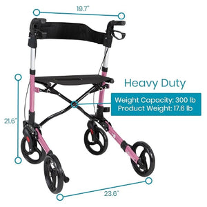 Vive Health Rollator Walker Foldable with Storage Bag, Pink Hover