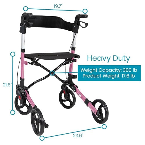 Vive Health Rollator Walker Foldable with Storage Bag, Pink