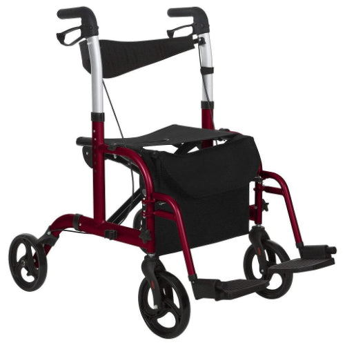 Vive Health Wheelchair Rollator Hybrid Aluminum, Red