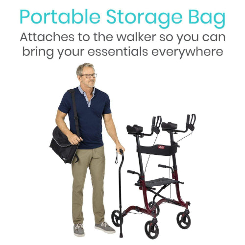 Vive Health Upright Rollator or Walker with Foldable Seat, Adjustable Height and Detachable Bag