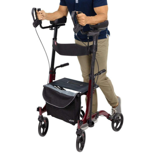 Vive Health Upright Rollator or Walker with Foldable Seat, Adjustable Height and Detachable Bag