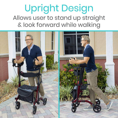 Vive Health Upright Rollator or Walker with Foldable Seat, Adjustable Height and Detachable Bag